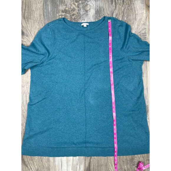 J Jill Teal Lightweight Long Sleeve Sweater 3X Crew Neck Soft Front Seam - Picture 8 of 9